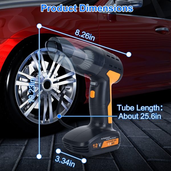 4-in-1 Cordless Car Vacuum & Tire Inflator — 150 PSI, 9 kPa Suction, LED Light, Digital Gauge - Image 3