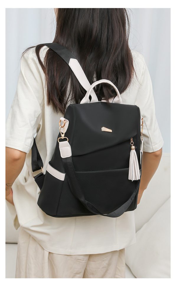 Color-Block Anti-Theft Backpack — Back-Zip, PU, Casual School & Travel - Image 9