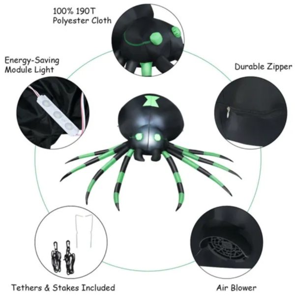 6-Ft Lighted Inflatable Spider — Self-Inflating Yard Decor with LEDs & Waterproof Fan - Image 7