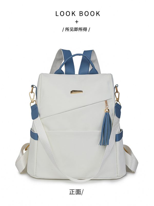Color-Block Anti-Theft Backpack — Back-Zip, PU, Casual School & Travel - Image 5