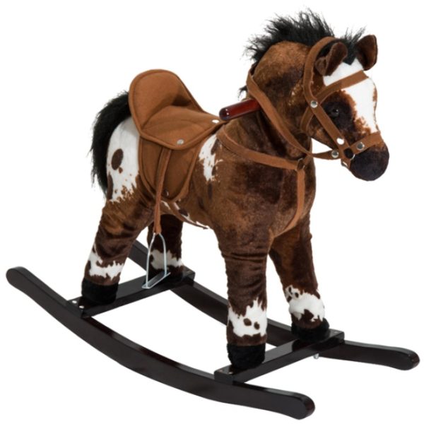 Plush Kids Rocking Horse — Wood Base, Galloping Sounds, Footrests & Saddle (Ages 3+) - Image 3