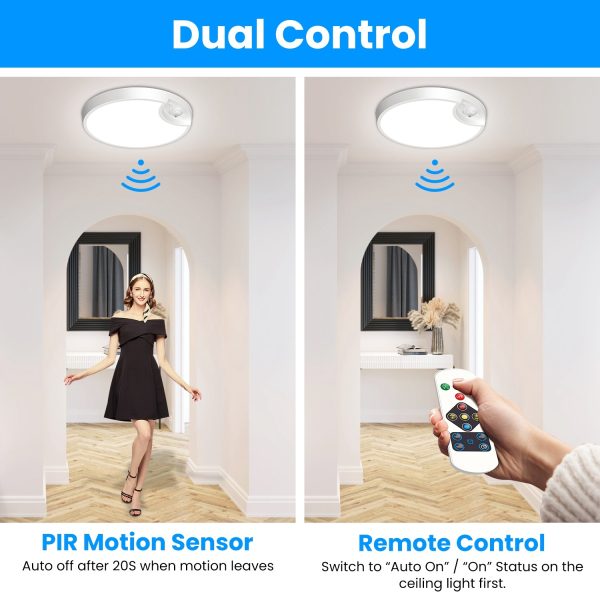 Rechargeable Motion-Sensor Ceiling Light — 3 Colors, Dimmable, Remote + Timers, 8000 mAh - Image 9