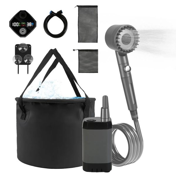 Portable Camping Shower Kit — IPX7 Pump, 6000mAh Battery, LED Temp Readout, 4-Mode Filtered Head + 5.3-Gal Foldable Bucket (GPCT5370) - Image 10