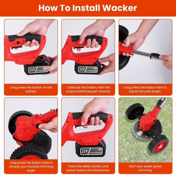 3-in-1 Cordless Weed Wacker w/ Wheels — 21V, 2×2500mAh, Adjustable Head + 3-Blade Set - Image 5