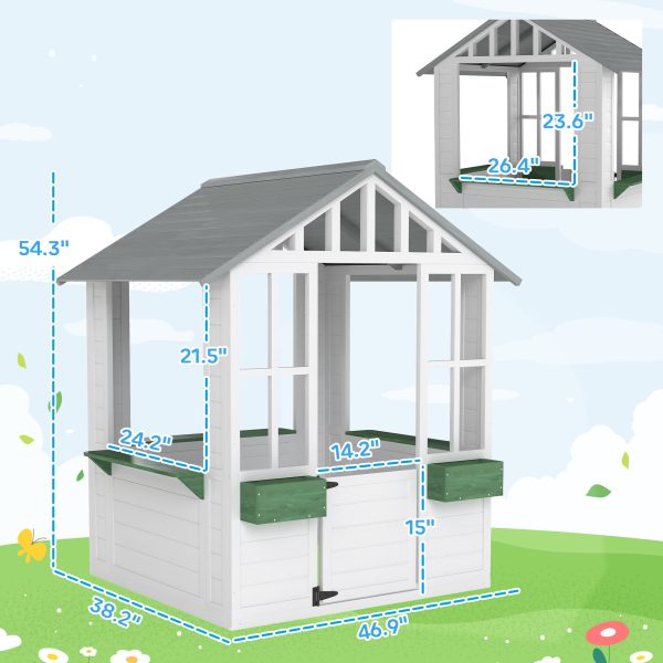 Kids Wooden Garden Playhouse — White, Windows, Flower Boxes & Working Door (Ages 3–8) - Image 3