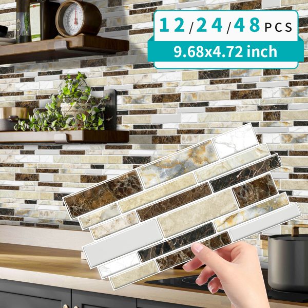 Porcelain-Look Peel & Stick Backsplash — Waterproof PVC Marble Mosaic (24/48-Pack) - Image 10