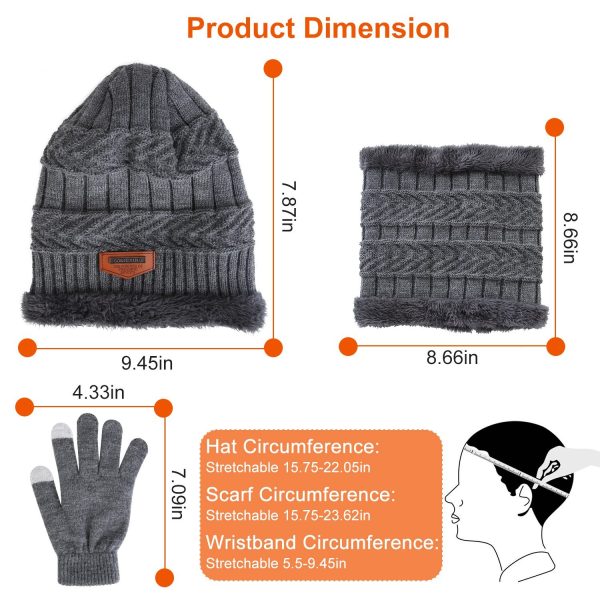 3-Piece Fleece-Lined Winter Knit Set — Beanie, Neck Warmer & Touchscreen Gloves (Unisex) - Image 6