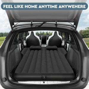 Tesla Model Y Inflatable Camping Mattress — Fits 2020–2023, Cup Holders + Phone Stand, 12V Pump, 2 Pillows, Bag