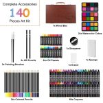 140-Piece Wooden Art Kit — Colored Pencils, Oil Pastels, Crayons, Watercolors & More