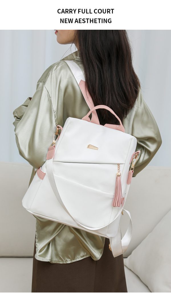 Color-Block Anti-Theft Backpack — Back-Zip, PU, Casual School & Travel - Image 8