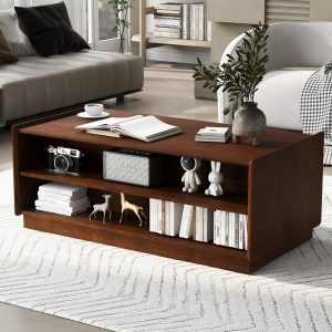 U-Can Rectangular Coffee Table — 4 Drawers, 2 Shelves, Fluted Detail, Tempered Glass