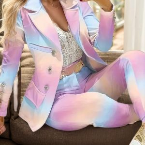 Women’s Gradient Suit Set — Double-Breasted Blazer & Tailored Pants, 2025 Edition