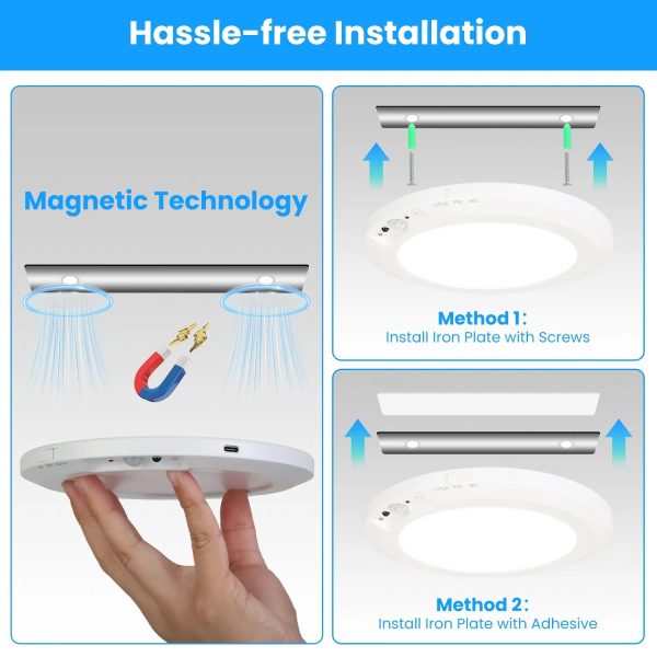 Magnetic Motion-Sensor Ceiling Light — 3-Color, Stepless Dim, USB-C Rechargeable, Remote & Timers (7.1") - Image 7