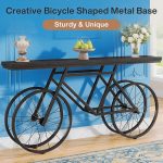 Long Console Table with Bicycle Base — 70.9" Slim Entryway/Sofa Table, Wood & Metal
