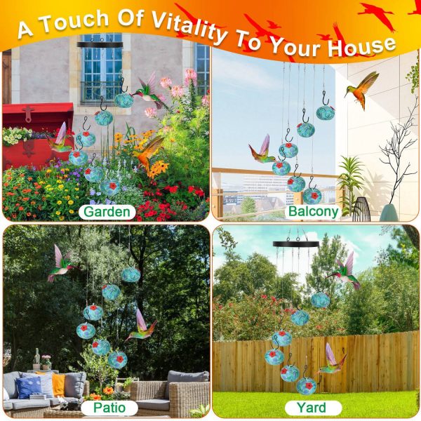 Wind-Chime Hummingbird Feeder — 6 Ports, Hanging Garden Decor (Blue) - Image 4
