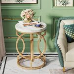 Round End Table — Faux Marble Top, Gold O-Base, 19.7", Modern Accent by Tribesigns