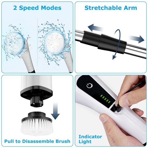 Cordless Spin Scrubber — 8 Heads, Telescopic Handle, IPX7, 2-Speed (Type-C) - Image 2