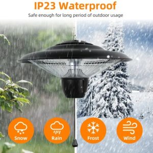 1500W Hanging Patio Heater — Quiet Halogen Warmth, IP23 Weather-Ready, Pull-Cord Control