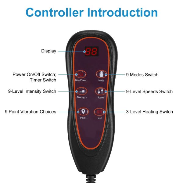 Full-Body Heated Vibration Massage Mat — 10 Motors, Kneading Neck Pillow, 3 Timers, Plush Cushion (GPCT5284) - Image 4