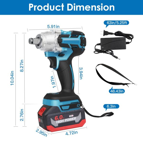 3-in-1 Cordless Impact Wrench / Drill / Driver — 500 N·m Brushless Power, 0–3450 RPM, 2×6.0Ah Batteries, LED, Sockets & Bits - Image 2
