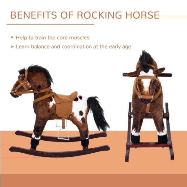 Plush Kids Rocking Horse — Wood Base, Galloping Sounds, Footrests & Saddle (Ages 3+) - Image 2
