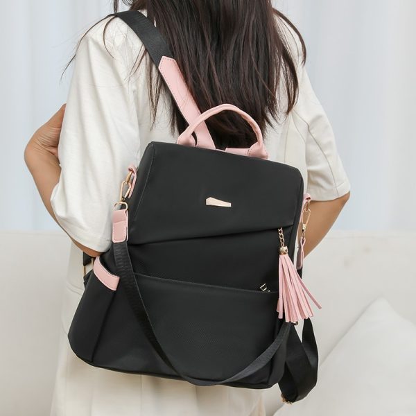 Color-Block Anti-Theft Backpack — Back-Zip, PU, Casual School & Travel - Image 6