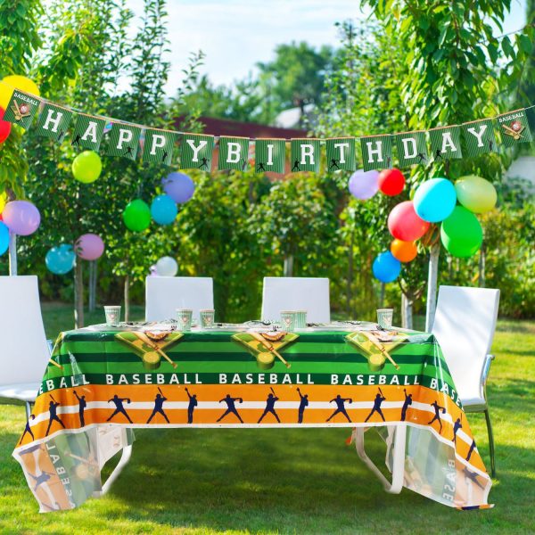 171-Piece Baseball Party Set — Serves 24, Plates/Cups/Cutlery/Napkins, Tablecloths & Birthday Banner - Image 3