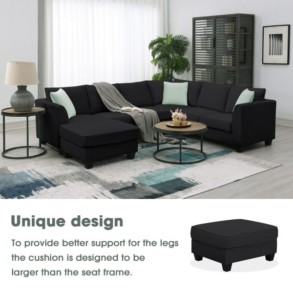 Modular Sectional 112" × 87"  — 7-Seat L-Shape with Ottoman, Reversible Layout, 3 Pillows (Black) - Image 2