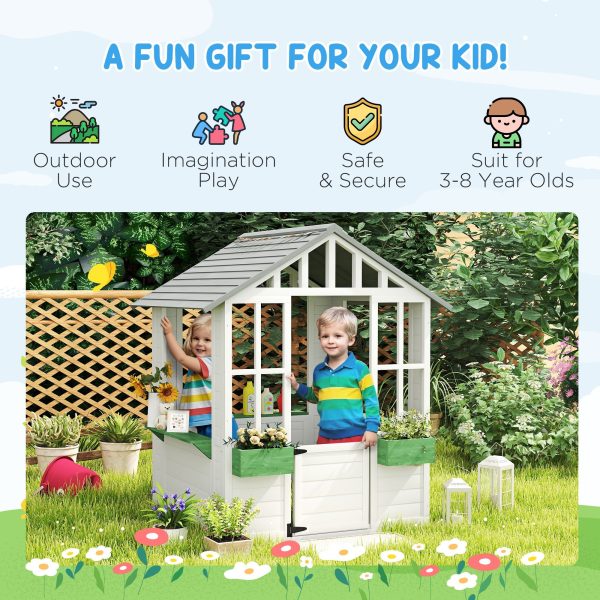 Kids Wooden Garden Playhouse — White, Windows, Flower Boxes & Working Door (Ages 3–8) - Image 5
