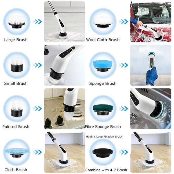 Cordless Spin Scrubber — 8 Heads, Telescopic Handle, IPX7, 2-Speed (Type-C) - Image 10