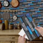 Retro Blue Stone-Brick Peel & Stick Backsplash — 12-Pack, Waterproof PVC