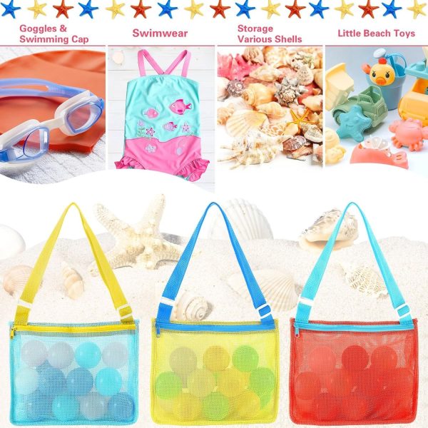 3-Pack Mesh Seashell Bags — Zippered Beach Toy Totes with Adjustable Straps - Image 2