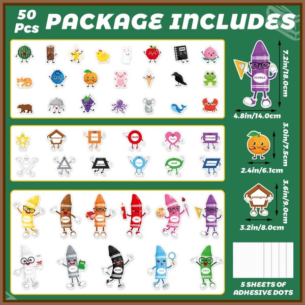 50-Piece Color Classroom Décor Set — Crayons, Animals, Fruits & Shapes + Adhesive Dots - Image 6