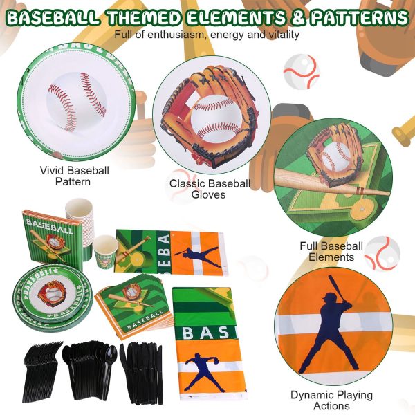 171-Piece Baseball Party Set — Serves 24, Plates/Cups/Cutlery/Napkins, Tablecloths & Birthday Banner - Image 10