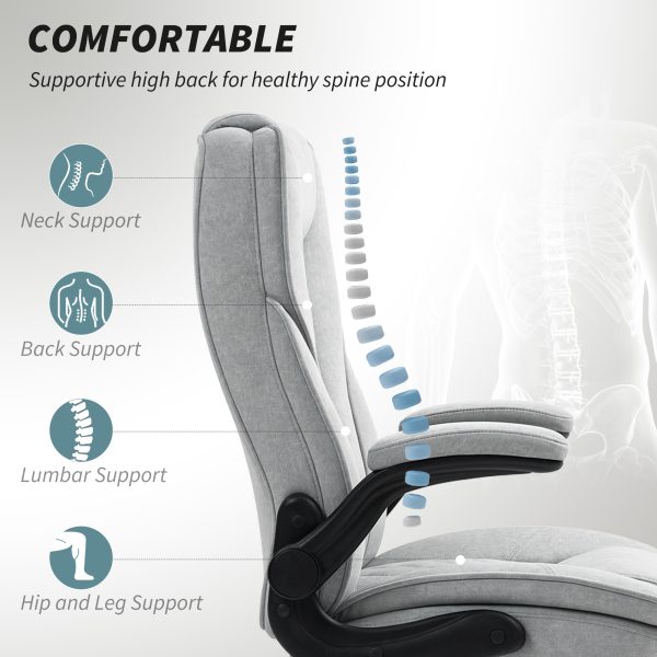 Executive Desk Chair — Velvet-Feel, Flip-Up Arms, Diamond Pattern (Gray, 300 lb) - Image 2