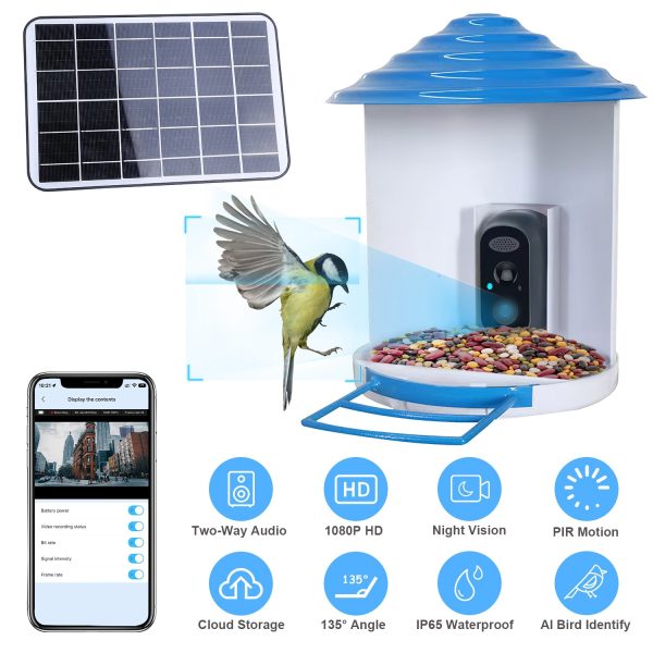 Smart Bird Feeder w/ Solar Camera — 1080P HD, PIR Motion, AI ID (11,000+ species), Night Vision, App Control