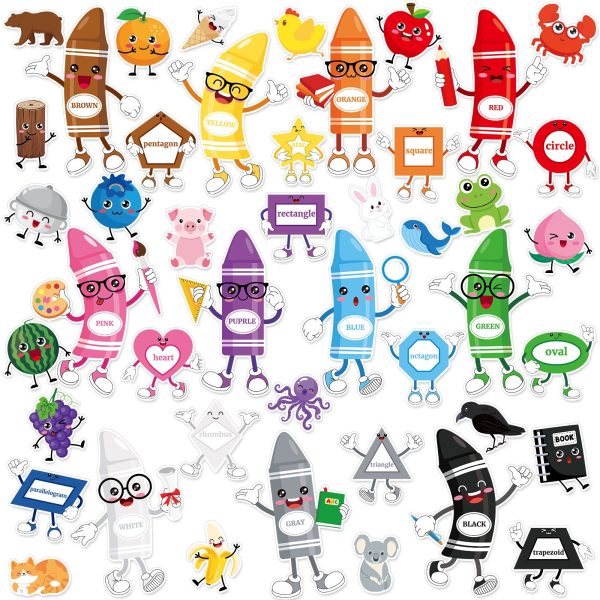 50-Piece Color Classroom Décor Set — Crayons, Animals, Fruits & Shapes + Adhesive Dots - Image 3