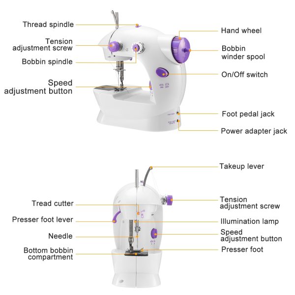 Portable 2-Speed Sewing Machine — Double Thread, LED, Foot Pedal, Dual Power (Overlock Foot) - Image 2