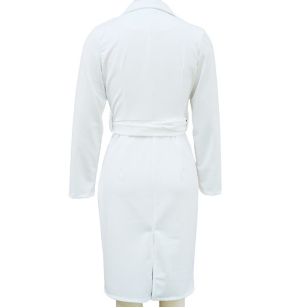 Belted Blazer V-Neck Midi Dress — Slim Fit, Hem Slit, Spring/Fall - Image 9