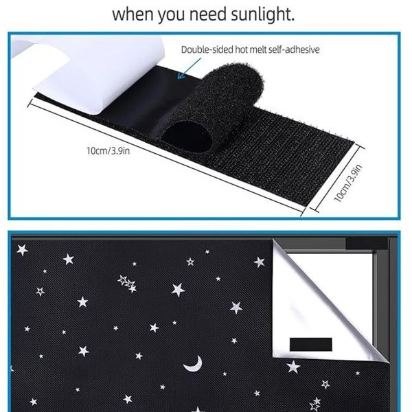 100% Blackout Star & Moon Curtains — Trim-to-Fit Kit with Hook-&-Loop Mount (Polyester) - Image 4