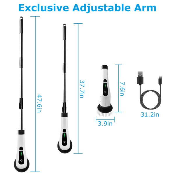 Cordless Spin Scrubber — 8 Heads, Telescopic Handle, IPX7, 2-Speed (Type-C) - Image 7