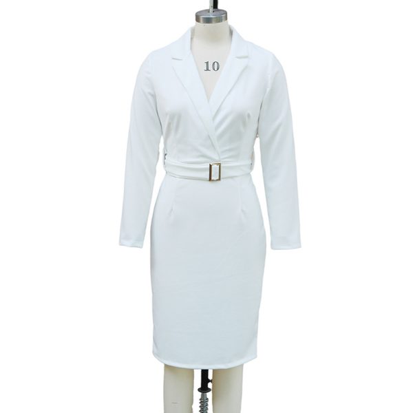 Belted Blazer V-Neck Midi Dress — Slim Fit, Hem Slit, Spring/Fall - Image 7