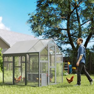 5.5′×6′×6′ Wooden Chicken Run — UV/Waterproof Cover, ½″ Mesh, Fits 6–8 Hens (Gray)