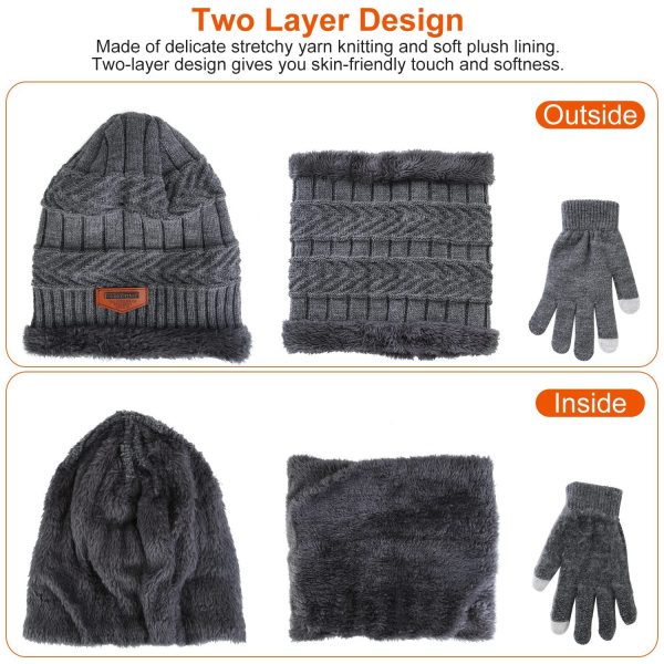 3-Piece Fleece-Lined Winter Knit Set — Beanie, Neck Warmer & Touchscreen Gloves (Unisex) - Image 7