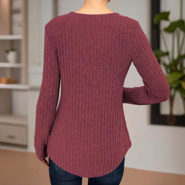 Button V-Neck Long-Sleeve Knit Top — Soft, Breathable, Everyday Comfort - Image 12