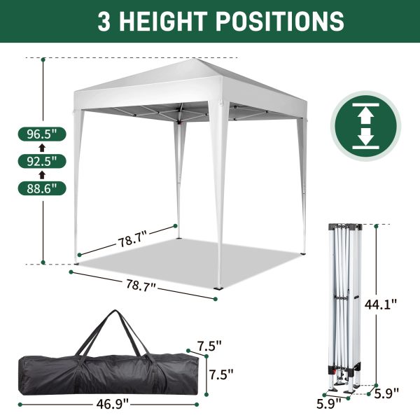 6.5′×6.5′ Pop-Up Canopy — White, UV/Waterproof, 3-Height Legs + Carry Bag - Image 2