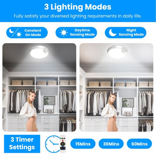 Rechargeable Motion-Sensor Ceiling Light — 3 Colors, Dimmable, Remote + Timers, 8000 mAh - Image 7