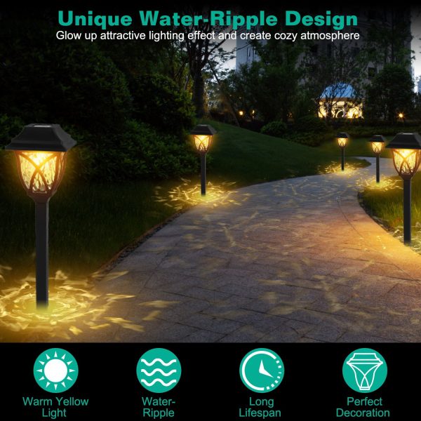 6-Pack Solar Path Lights — Water-Ripple Glow, Auto On/Off, IP45 (Warm Yellow) - Image 3