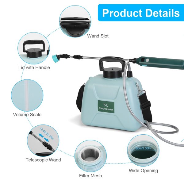 5L Battery Sprayer — Rechargeable Handle, LCD Battery Display, Telescopic Wand, 3 Nozzles - Image 3