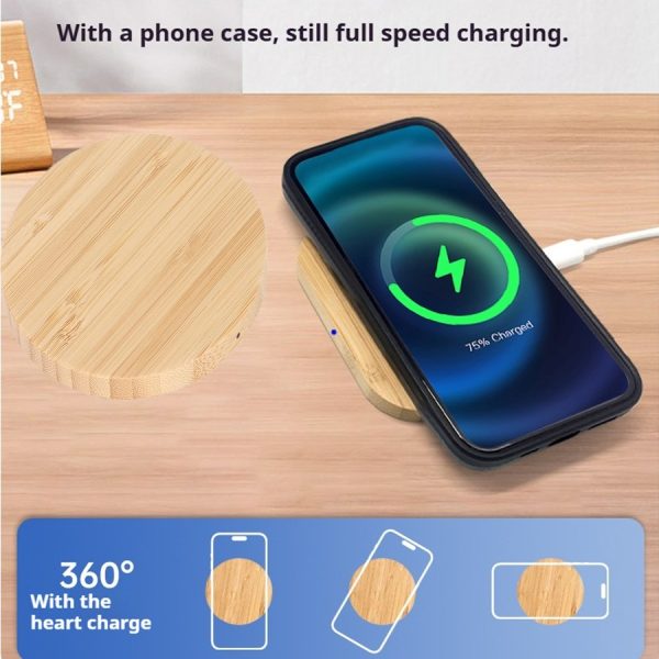 Bamboo Dual-Coil Wireless Charger — Portrait/Landscape Stand, Travel-Ready - Image 5